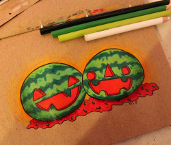 loveandasandwich:  Drawlloween: Day 7!  I chose to draw ‘Jack O’ Lantern’.I was inspired by the Gravity Falls episode called Summerween where they carve Jack O’ Melons.  I loved it so I had to draw some. 