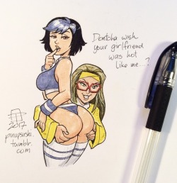 chillguydraws: pinupsushi:   Random booty tiny doodle   I swear it is part of my drawing therapy. Honest.   Hope it’s working.  very day~ &lt; |D’‘‘