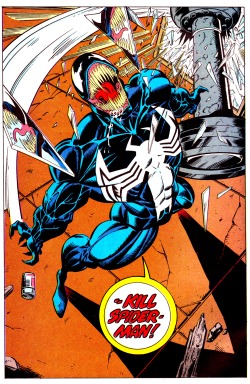 jthenr-comics-vault:  Splash Page FromAmazing Spider-Man #374 (Feb. 1992)Art by Mark Bagley &amp; Randy EmberlinWords by David Michelinie 