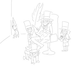 skribblie:  How each original tol hats would handle the smol hats; Black hat, white hat, grey hat, and finally fraid hat.Just quick sketch shitpost from me while talkin to grangran XDbaby hat au belongs to me gran @theinsanefruitloop-chan, Grey hat
