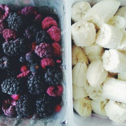 sianybananey:  Plain and mixed berry nicecream for breakfast 🍧 Six frozen bananas and about 350g of frozen berries ❄ 