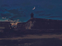 sandra1219:Night Watch. Moon over the sentry box. El Morro Castle, Old San Juan, Puerto Rico by eliergmz on Instagram