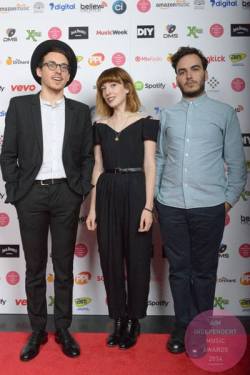 daughterfans:  LONDON, ENGLAND, SEPTEMBER 2, 2014 Igor Haefeli, Elena Tonra and Remi Aguilella of Daughter are pictured on the red carpet ahead of the 2014 AIM Independent Music Awards inside The Brewery in London, England on Tuesday, September 2, 2014 