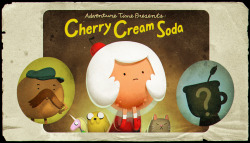 adventuretime:  Cherry Cream SodaThe New-Adventure-Time-Episode train keeps rolling on with tonight’s 8/7c premiere of “Cherry Cream Soda,” written and storyboarded by Graham Falk.Title card designed and painted by Joy Ang.