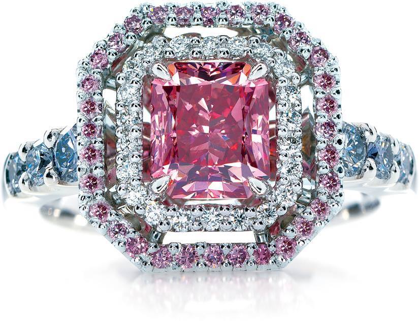 Black diamond wedding ring with pink