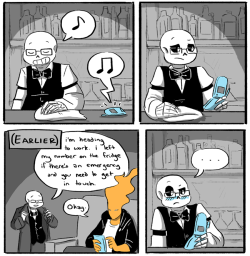 withtheworms:  I missed Bonsai AUuuuuuu.Timeline-wise I figure this is during the first few days when Sans lets Grillby sleep on his couch “for a couple nights, tops.  Just until you get back on your feet.”  lmao sexting with a skeleton.  Way to