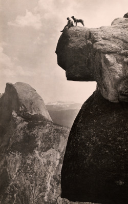 natgeofound:  A man and his dog on the Overhanging Rock in Yosemite National Park, May 1924.Photograph by Educational-Bruce Photograph 