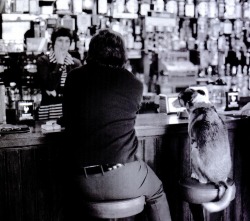 Erich Hartmann - Man, dog and barmaid in a pub, 1976.