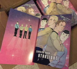 They’re here :)))) I’ll have copies of this book at Fanime this month and AX in July!!Info: The book is a 40 page black and white comic; the pairings are TOS Spirk and AOS Spirk, with a little bit of (nearly not quite) platonic swapping &gt;wo There