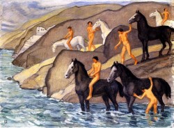 uranist-art:  Ludwig von Hofmann (1861-1945) – Peintre allemand 2/3  Zug Zur Schwemme / Menant leurs chevaux à l’eau / Leading their Horses to Water  Source : https://www.pinterest.com/tafnamg/ludwig-von-hofmann/?lp=true