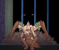 Cute and sexy little wolf girl getting her pussy licked hard by a giant monster hentai creature in the shadows, from the animated sex game Wolfâ€™s Dungeon.