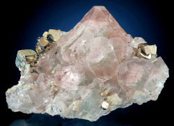 mineralists:  Bi-color green and pink Fluorite specimen with Pyrite crystals from Huanzala, Peru 