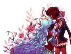 saerino:  WE DID IT! A collaboration between lay-doubt-to-rest and I for our DEAR FRIEND who requested “something Utena maybe, or with Sapphire and Ruby from Steven Universe” …so why not both? C: I drew the artwork and lay-doubt-to-rest colored/rendered