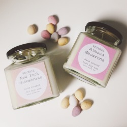 reveriecandles:  Who’s excited for Easter? I know I am!If your looking for a sweet treat thats that bit healthier for you (!) why don’t you try our Almond Macaron or New York Cheesecake candles…Or both??You can’t eat these, but, I can’t think