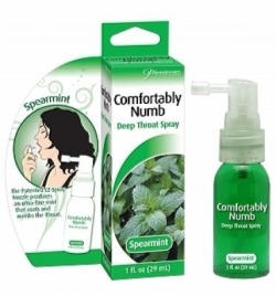 Comfortably Numb is a flavored desensitizing spray specially formulated to reduce the discomfort associated with oral sex. The refreshing mist contains a mild numbing agent that coats the back of the throat, helping to suppress gag reflex and prevent