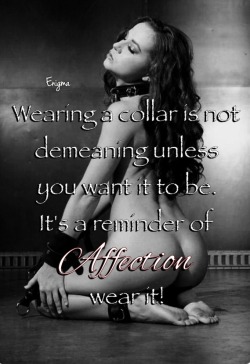 sirtrouble43:  Wearing a collar has so much meaning to a couple..  It’s a unity of two people as one..  Ownership of ones heart.. She is his everything, and she is proud to have him.. Knowing that he will never forsaken the one that has captured his