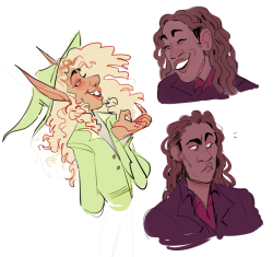 trashvarietyhour: hashed out some taako and kravitz ideas w the wife i drew serious!kravitz first and then janin said, “no you gotta draw him happy!” and then she colored happy!kravitz maybe kravitz is laughing at a joke taako just told 