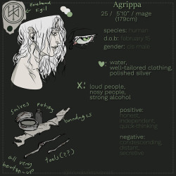 #MeettheOC: Agrippa (vote on my next #MeettheOC here)Finally putting out some info about Agrippa since I’ve been getting asks about him for a while but never knew where to begin. I’ve already filled up a couple of notebook pages with information and