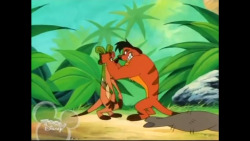 More Timon and Pumbaa! Jerky versions of the duo team up and give them atomic wedgies. Timon with green briefs and Pumbaa with baby blue briefs. 