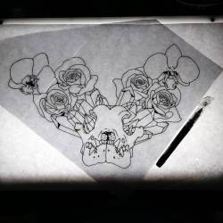 Grateful to be working on a chestpiece for a friend.  #art #drawing #bulldog #skull #flowers #chestpiece #apprentice #tattooapprentice #chelsea  (at Raven&rsquo;s Eye Ink)