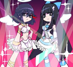 artixicanime:  Ryuko and Satsuki as Panty and Stocking from Garterbelt. Such a crossover. Worth the time.    &lt;3 &lt;3 &lt;3