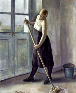 François-Emile Barraud (La Chaux-de-Fonds 1899 - Geneva 1934); Girl at work, 1933; oil on canvas, 50 x 61 cm