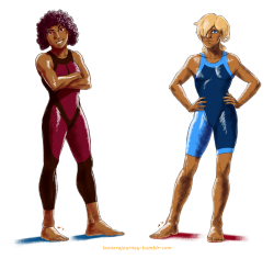 leonarajourney:  Ruby and Sapphire, known as “The Gems”, are the new stars of the international Olympic swimming. When they met eachother in the same public swimming-pool, the two girls pretty much grow swimming together. Both make their debut to