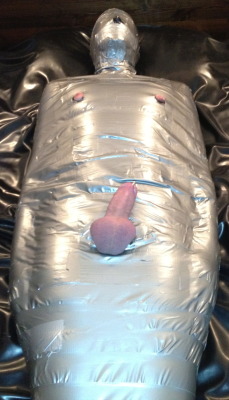 malebndg:  I like mummification with just the cock, balls, nipple and nose exposed and completely vulnerable. He can’t see, can’t talk and can barely even wiggle his fingers. It’s perfect for extended edging, ball torture, nipple work, and some