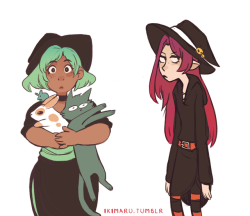 ikimaru: I wanted to introduce a bit more properly those 2 witch ocs I posted :^)  ok so for now I’m calling them Mathilda and Faelyn, Mathilda has a connection with animals and can also summon their ghosts! and Faelyn is part elf but prefers to learn