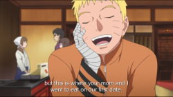 hyuugas-are-stoic:  I absolutely imagined it this way, boruto thinking how cheap Naruto was to treat his Mom to ramen for the first date 😂