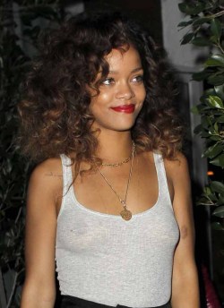 no-bra-celebrities:  Rihanna braless under thin shirt Pokies, See through, Hot 
