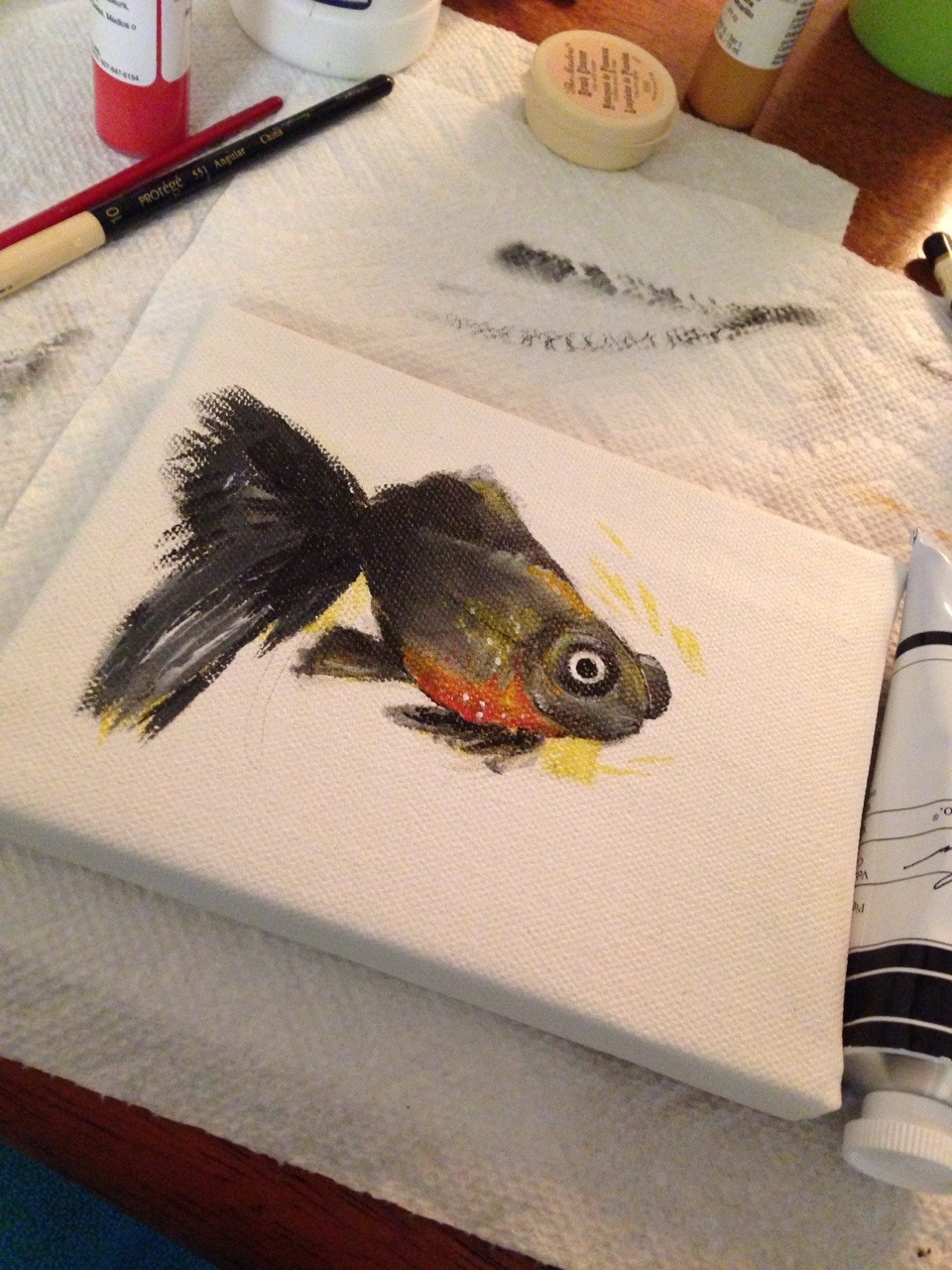 artsnacksblog: scribble-therapy: I used a few snacks from this month box to paint a fish! I guess it’s kinda cheating since I used some of my own supplies as well ._. Nice work! Created using products from ArtSnacks, Every month we challenge you to create a piece of art using only the items you receive. #artsnackschallenge We don’t tell you what products we’re sending you and each month is different.  ArtSnacks is like a magazine subscription but instead of a magazine you get 4 or 5 different art products to try out. Learn more about ArtSnacks here.