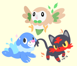 artricahearts:      rowlet, litten and popplio! I can’t choose between them!     