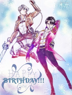 msjasu: Happy Happy Birthday to my two favorite dads in the animeverse!!! And Also!! Merry Christmas everyone!!! Victor Nikiforov @ Yuri on Ice Levi Ackerman @ Attack on Titan 