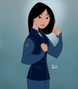 weearts:  Agent Mulan, I mean Agent May art! ;) This is dedicated to my GF mgrue who’s a big Mulan fan and ming-na-wen for being just badass. It’s another departure from my style, def challenging to do, but was fun! Cheers!