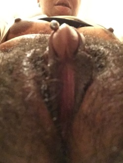bigclitblackwomen:  huge-wet-clit:  Up late/ early … High as fuck with a wet pussy and swollen, engorged clit.   This would be the best time for my pussy to swallow a cock.   I haven’t had any dick in a year so you have to stretch me a bit but I get