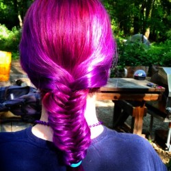 My version of the #Frozen braid. Compliments of Sarah on our kinky camping trip. 💓 #elsa #hairdye #braids #purplehair #purple #punk #colorful #clown #camping #campingtrip #style #californiagirl