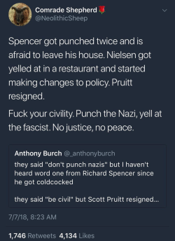jewish-dragonair: thefingerfuckingfemalefury: DIRECT ACTION GETS RESULTS  these are people who tear children from their parents and cage them. they do not deserve even a little bit of respect. punch them. drive them out of restaurants. make them feel