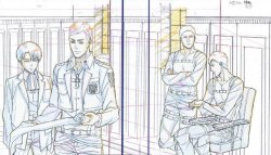 New original sketch of Levi, Erwin, Reiner, and Bertholt that will be featured as the visual for Amazon Japan’s season 2 BD/DVD purchase rewards - More details available here!Update (May 23rd, 2017): Added colored version!More on SnK Season 2 ||