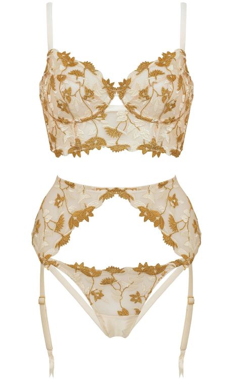 martysimone:    Studio Pia | Soraya • longline bra + harness suspender + thong in shimmering + ivory floral embroidery on sheer tulle + silk  