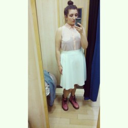 Did a teeny bit of shopping today!   #changingroom #primark #midiskirt #sleeveless #pink #white #updo #docmartens #me #selfie #romanticstyle #fashion  #outfit #pleated #scubaskirt