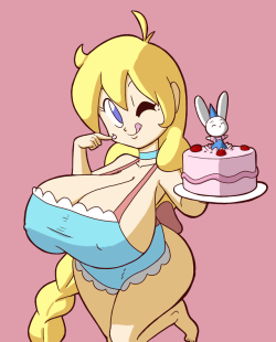 theycallhimcake:  tansau:Happy birthday to @theycallhimcake! Here’s a naked Cassie holding a birthday cake! dat apron &gt;w&gt;