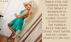 faggotryandgendersissification:  Smile for the camera dear.Oh! What a wonderful photo. I’m going to put this straight on Tumblr. Keep smiling David that satin dress looks perfect on you. F.A.G.S. 