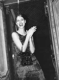 Christy Turlington by Arthur Elgort for Vogue US—March 1998—silk-satin sheath dress by Prada—styled by Paul Cavaco