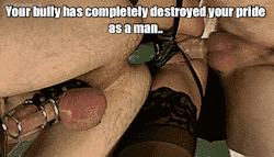i-own-you-and-your-girl:  Your wife now sees you as nothing but a pathetic sissy cuckold who doesn’t even have control to his own penis..  Your bully has locked your cock in a cage permanently as you “won’t ever need to use it again”..  Your only