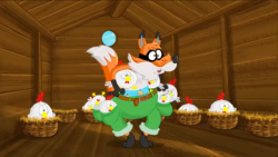 found this kids game called catch the fox, it features a cartoon of a fox attempting to get as many chickens in his pocket when it was full, his pants fell revealing his blue boxers with chickens on them