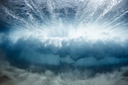 petermorwood:  awkwardsituationist:  shelter from the storm. photos by mark tipple for &ldquo;the underwater project”  What always gets me about big waves seen from underneath is how much like cloudscapes they are. 