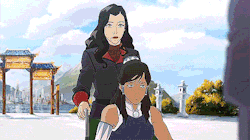 Okay I just really want to talk about these four gifs right here. Korra and Asami are so in tune with each other&rsquo;s emotions and actions that they are in sync with everything they do. In the first gif Korra was being congratulated over defeating