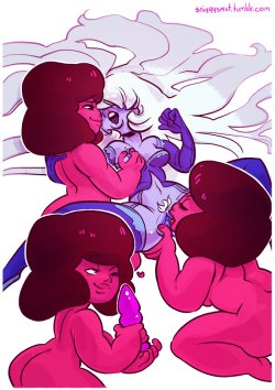 sniggysmut:   Sapphire being pleasured by the 3 Rubies.  This was a Patreon request.
