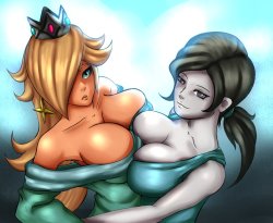 reliusmax:  Yet another one of my really old pictures :3This time of Rosalina and Wii Fit trainer cuz tits  so fit~ &lt; |D’‘‘‘